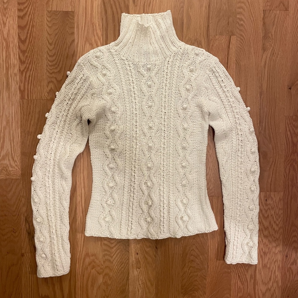Cream Cable Knit Turtleneck Sweater